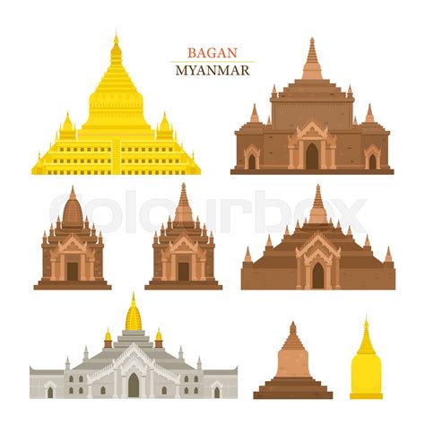 Bagan Myanmar Architecture Building Landmarks Stock Vector Colourbox