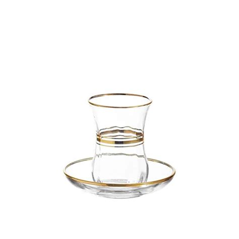 Buy Lav Elegant Turkish Tea Glasses And Saucers With Gold Rim And