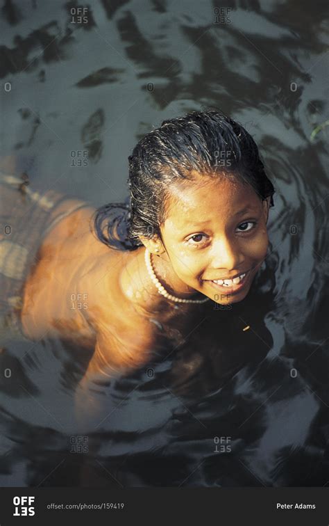 Kerala India November Girl Bathing In The Water Stock Photo