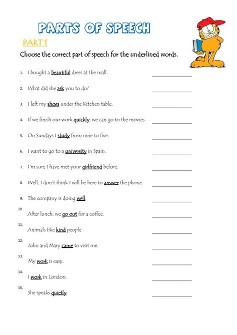 Parts Of Speech Worksheets 4th Grade