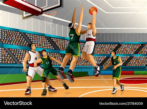 People Playing Basketball In The Competition Vector Image