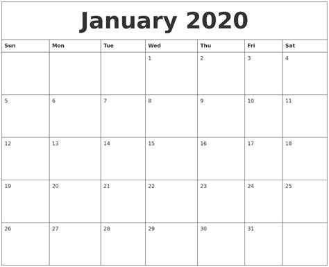 21 Fillable January Calendar 2020 Printable Template Blank Notes