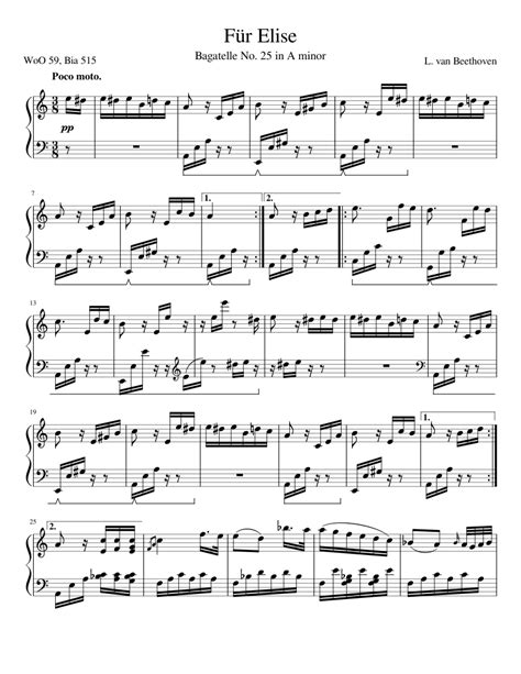 Ludwig van beethoven wrote the popular piano piece called klavierstuck fur elise in april 27, 1810. Für Elise, WoO 59 sheet music for Piano download free in ...