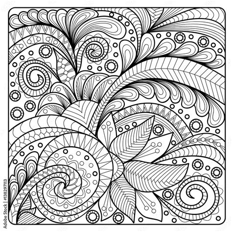 Hand Drawn Floral Pattern In Doodle Art Style Template For Coloring