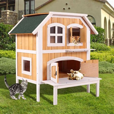 Cat Pet Cottage House Wooden Raised Elevated Indoor Outdoor Kennel Room