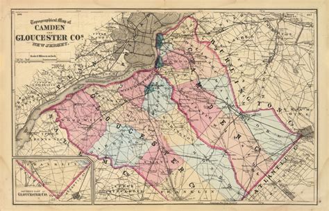 1872 Antique Map Poste Genealogy Camden Gloucester County