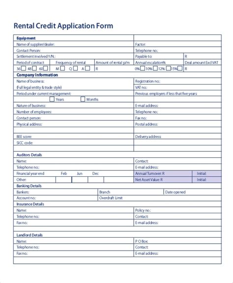 sample credit application forms  ms word
