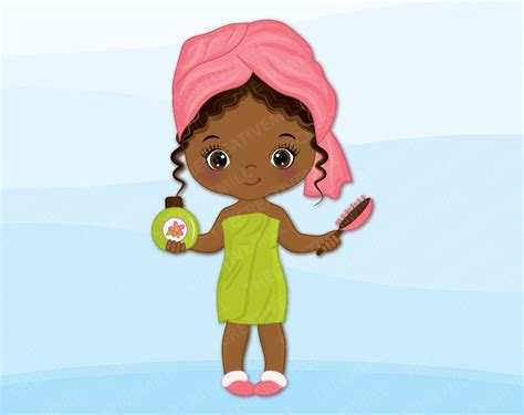 African American Little Spa Girls Clipart Vector Spa Girl Etsy