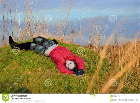 Related Corpse Of A Young Girl Lies On A Hill Stock Image