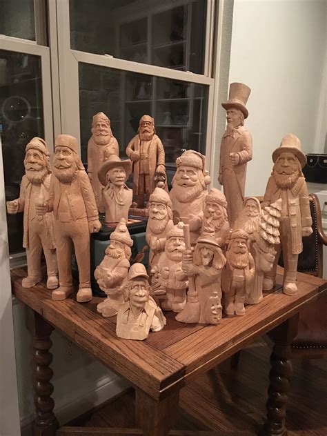 Hand Carved Santas Waiting On Paint Weekend Woodworking Projects