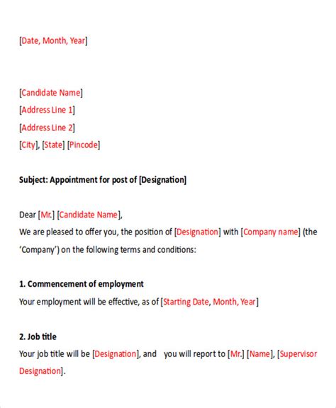 sample business appointment letter  examples   word
