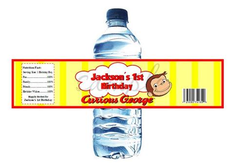 Water Bottle Labels 10 For 1000 1st Birthday Bday Curious George