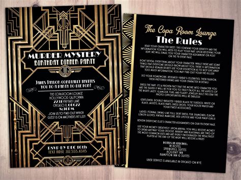a black and gold art deco style wedding program with the words, the
