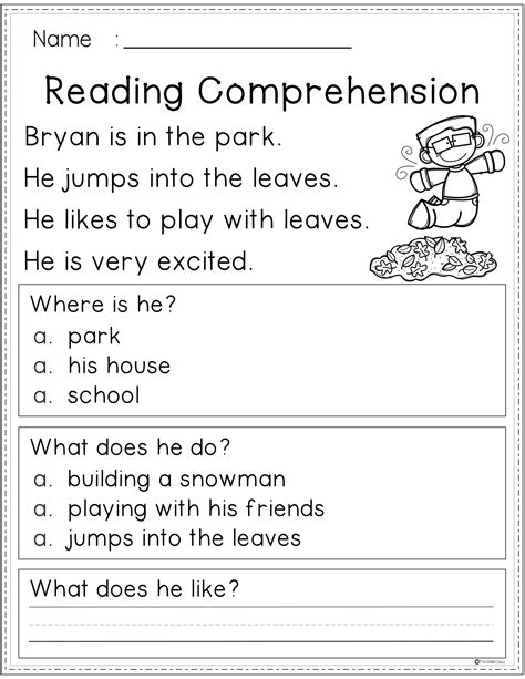 Free Reading Comprehension Reading Comprehension Worksheets 1st