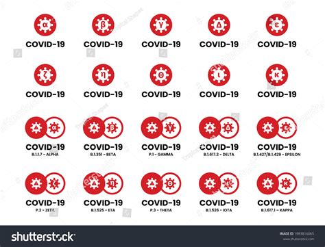 Vektor Stok Covid19 Variant Names Greek Alphabet Coronavirus Tanpa