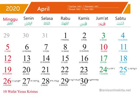 Tren Gaya 21 Kalender Bulan April 2020