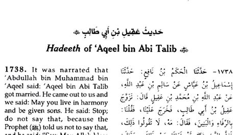 Musnad Ahmad From Aqeel Ibn Abi Talib R A 1738 1739 Arabic English