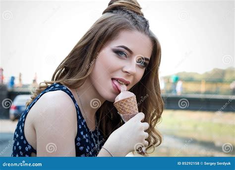 Beautiful Girl With Make Up Licking Ice Cream Stock Photo Image Of Girl Licking