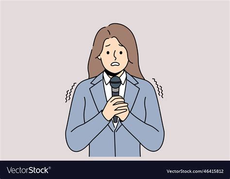 Anxious Woman Scared Talking In Microphone Vector Image