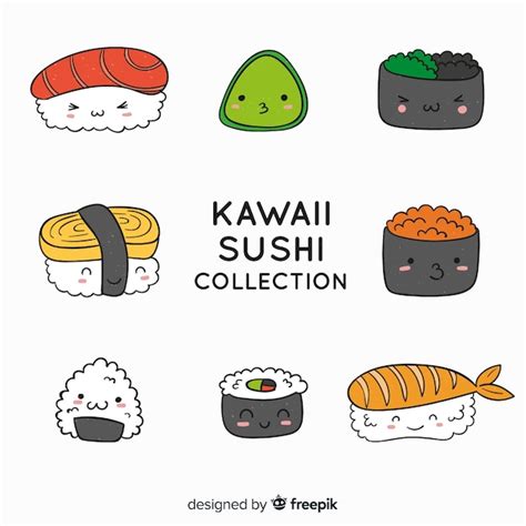 Mão Desenhada Coleção De Sushi Kawaii Vetor Grátis