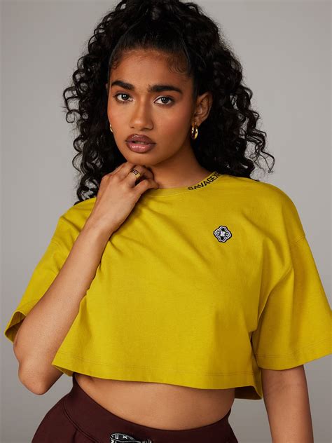 Essential Heavy Jersey Back Page Cropped Tee in Gold & Yellow | SAVAGE