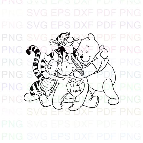 Winnie The Pooh And Friends Outline Svg Stitch Silhouette Etsy