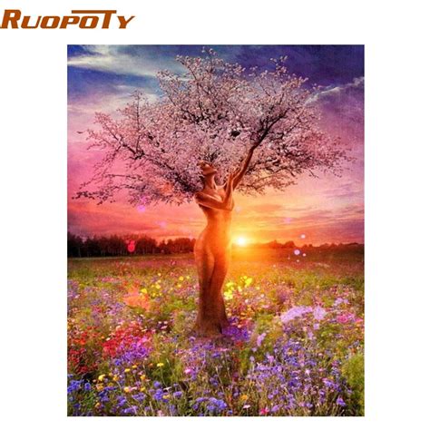 Buy Ruopoty Frame Picture Diy Painting By Numbers Sexy Trees Landscape