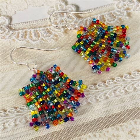Small Beaded Jewel Confetti Fringe Seed Bead Earrings Beaded Etsy