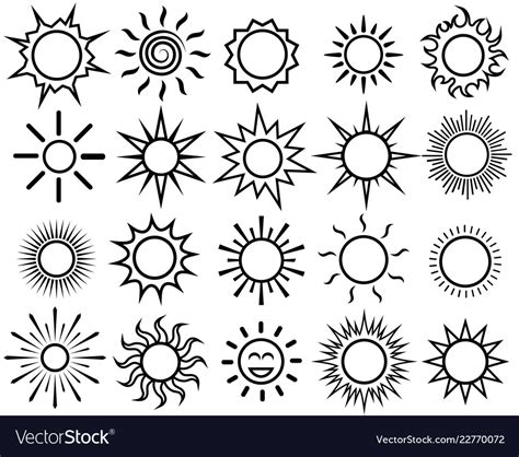 Download Sun icon set sunlight outline Royalty Free Vector Image