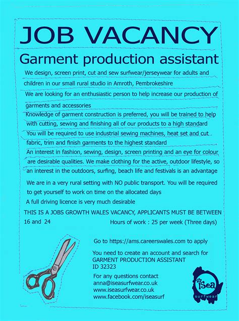 2 full time vacancy for marketing. JOB VACANCY: GARMENT PRODUCTION ASSISTANT | iSea Surfwear