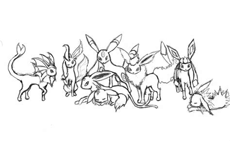 Pokemon coloring page eevee sylveon jolteon. Eevee + Evolutions-uncolored- by KrystalTrinity on DeviantArt