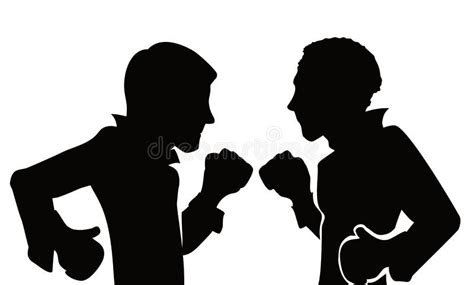 Gents Silhouettes With Gloves Ready To Fight Each Other Vector