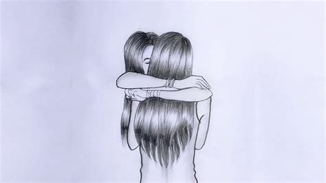 How To Draw Two Best Friends Hugging Each Other Pencil Sketch Best Friend Drawing Easy