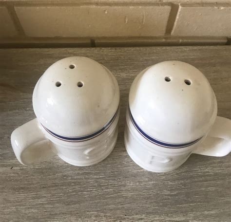 Vintage Ceramic Salt And Pepper Shakers White With Red Blue Etsy