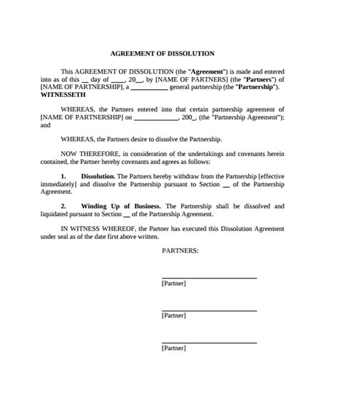 Free 7 Sample Partnership Dissolution Agreement Templates In Pdf Ms Word