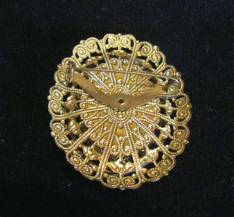 Victorian Cameo Gold Filigree Brooch Portrait Pin 1940s Western Germa