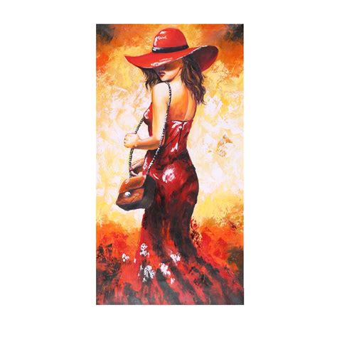 Hand Painted Oil Painting Waterproof Unframed Abstract Lady In Red Dress Canvas Picture Wall Art