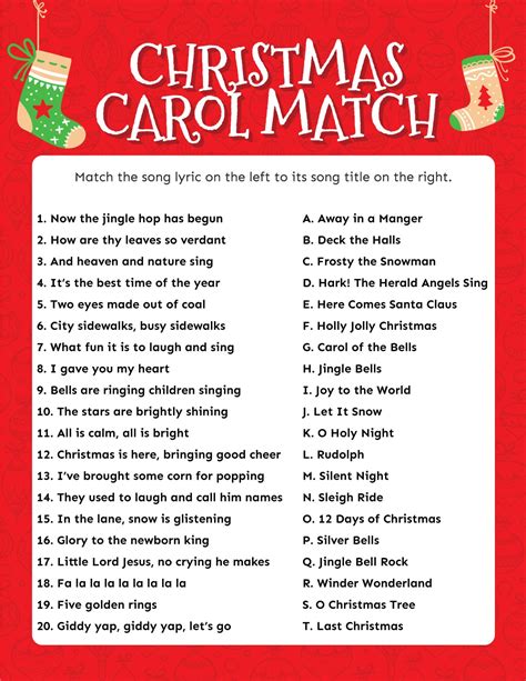 Match The Christmas Carol Game Free Printable Play Party Plan