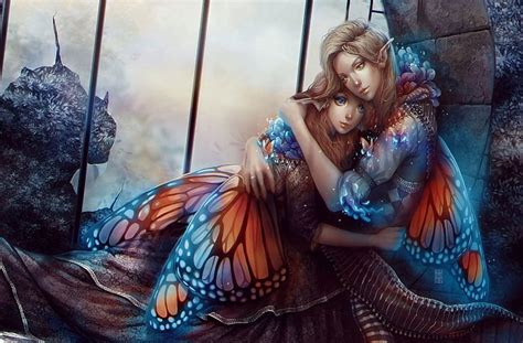 sweet fairy love art wings angel bonito woman fantasy girl digital couple hd wallpaper