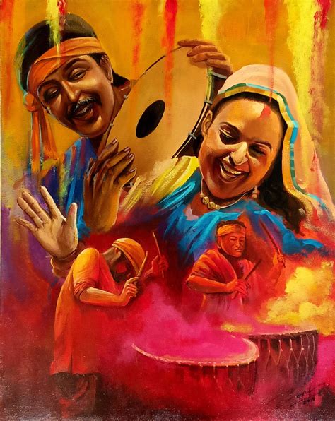 Hand Painted Holi Festival Acrylic Worm Colour On Canvas Etsy