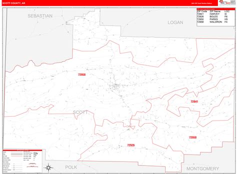 Scott County Ar Zip Code Wall Map Red Line Style By Marketmaps
