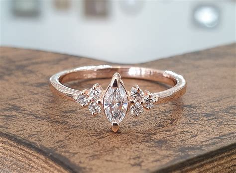 Rose Gold Engagement Ring Marquise Cut Diamond Marquise Etsy UK