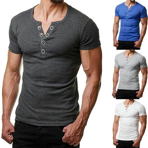 2020 Mens Slim Fit V Neck Short Sleeve Muscle Tee T Shirt Casual Tops