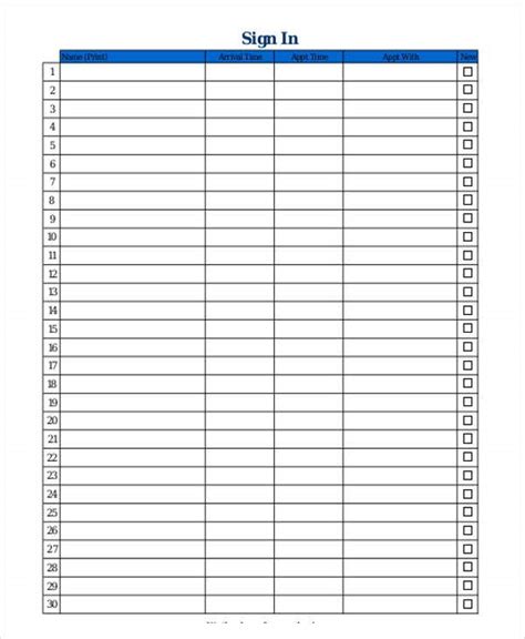Printable Patient Sign In Sheet Template Printable Templates