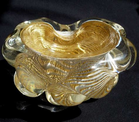 Barovier Toso Murano Gold Flecks Optic Swirl Italian Art Glass Sculptural Bowl At 1stdibs