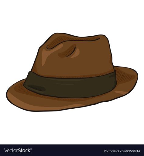 Single Cartoon Brown Fedora Hat With Black Ribbon Vector Image