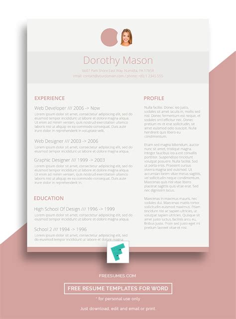Professional Pink Resume Cv Template Design For Woman Interview Word
