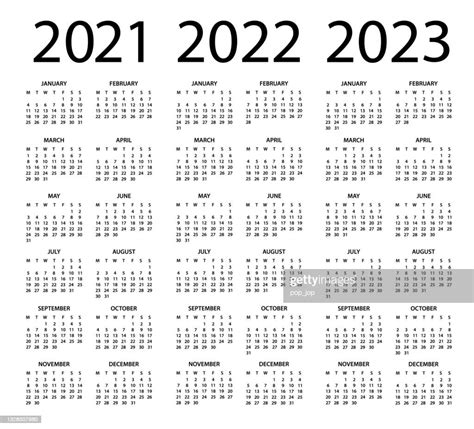 Calendar 2021 2022 2023 Vector Illustration Week Starts On Monday High