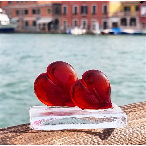 Paperweights Collection Hearts Love Couple Paperweight Original Murano Glass Omg