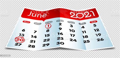 Vector June 2021 Calendar On Folded Paper Isolated Stock Illustration